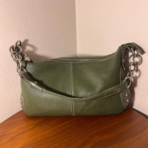 Furla Green Leather Studded Shoulder Bag - Picture 3 of 16